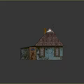 Teal Cottage With Brown Tiled Roof Orange Chimney Turquoise Extension And Windows