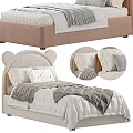 Cute Upholstered Kids Bed With Teddy Bear Headboard Soft Quilt And Pillows