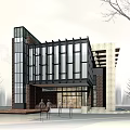 Modern Sales Office Building With Glass Facade And Structural Design Elements