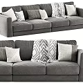 Modern Gray Sectional Sofa With Patterned Pillows And Knit Throw Blanket 3d model