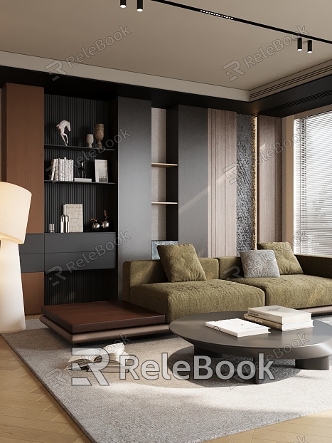 Modern living room sofa combination floor lamp bookcase model