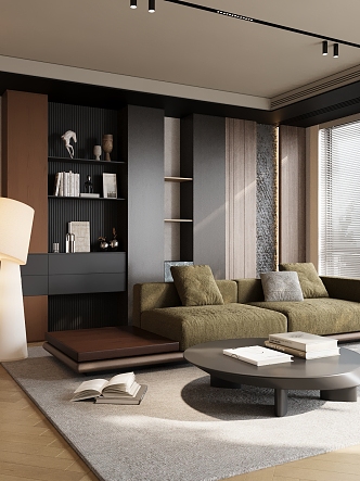 Modern living room sofa combination floor lamp bookcase 3d model