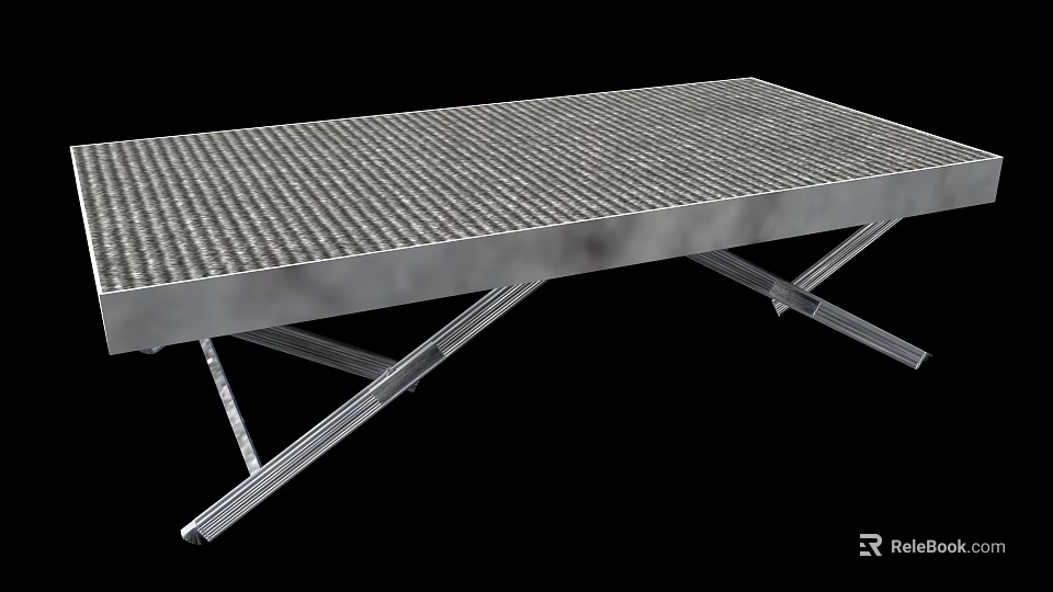 Metal Conference Table with Grid Patterned Top and Crossed Metal Legs 3d model 