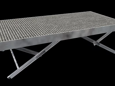 Metal Conference Table with Grid Patterned Top and Crossed Metal Legs 3d model