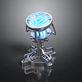 Futuristic Mechanical Device Structure With Blue Glowing Circular Top And Metallic Base