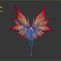 Mythical Fantasy Creature With Vibrant Red Orange Wings Pink Green Accents Green Stem Orange Orb