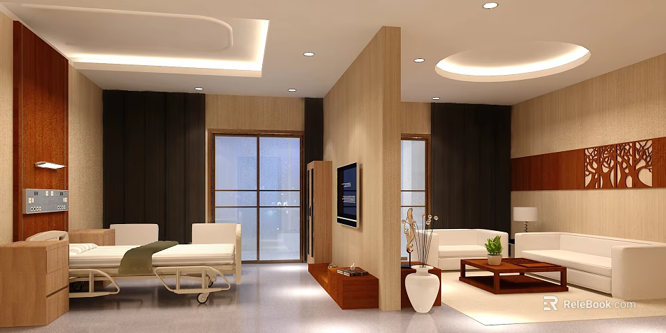Modern Interior Design With Wooden Walls Large Glass Windows And White Sofa 3d model 
