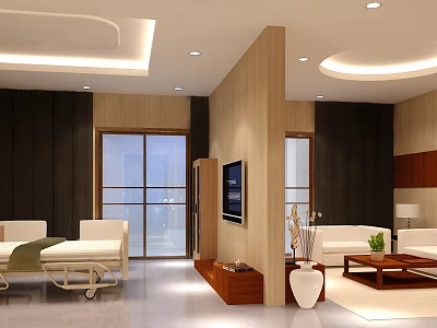 Modern Interior Design With Wooden Walls Large Glass Windows And White Sofa 3d model