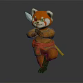 Red Panda Samurai Character In Martial Arts Pose With Sword Knife And Costume