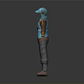 Blue Cap Blue Vest And Brown Long Sleeve Shirt With Gray Pants Red Shoes