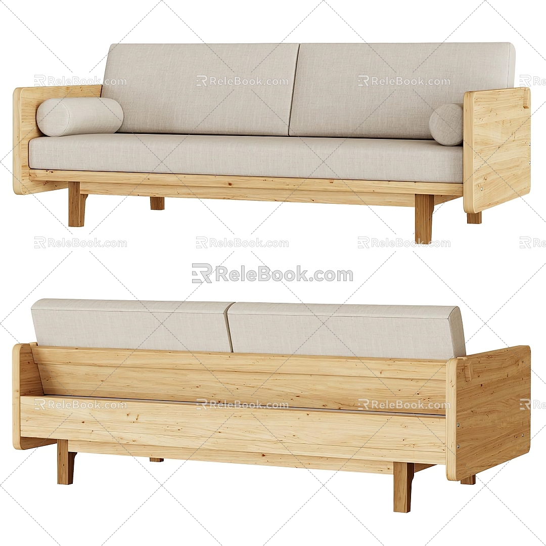 Sofa Multi-person Sofa Solid Wood Sofa 3d model