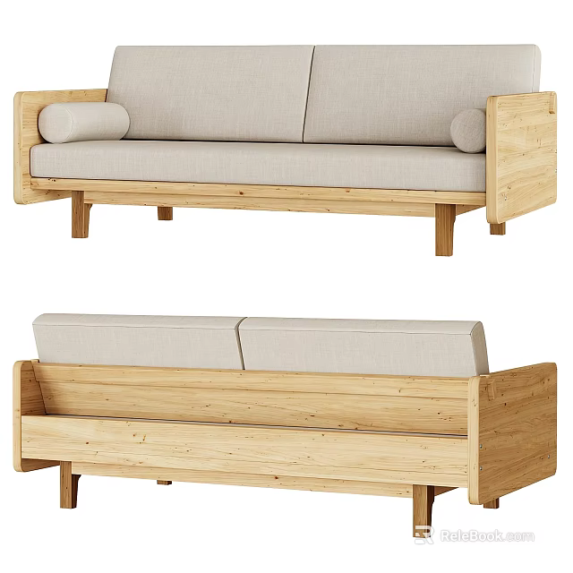Modern Multi Person Sofa With Wooden Frame And Soft Light Fabric Cushions 3d model 