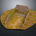 Cartoon Scene Of Ancient Stone Cottage With Mossy Walls And Grassy Pathway Landscape