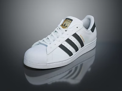 Classic White Sneakers With Black Stripes Gold Logo And Casual Design 3d model