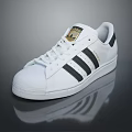 Classic White Sneakers With Black Stripes Gold Logo And Casual Design