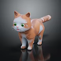 Cute Orange And White Cartoon Cat With Green Eyes Standing On Black Background With Reflection 3d model