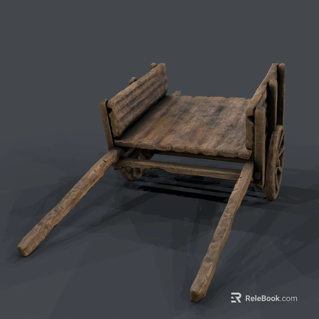 Ancient Wooden Handcart Featuring Rustic Wood Texture Simple Design And Traditional Wheels 3d model 