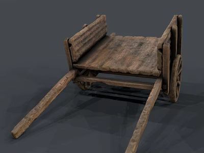 Ancient Wooden Handcart Featuring Rustic Wood Texture Simple Design And Traditional Wheels 3d model