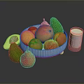 Fresh Colorful Fruits in White Bowl with Avocado and Glass of Water