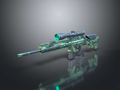 Green Black Tactical Sniper Rifle With Scope Metallic Finish On Dark Display Surface 3d model