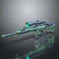 Green Black Tactical Sniper Rifle With Scope Metallic Finish On Dark Display Surface