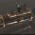 Vintage Steampunk Submarine With Metallic Exterior Brass Details Round Portholes And Conning Tower