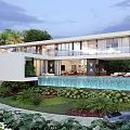 Modern Detached Villa With Infinity Pool Palm Trees And Lush Tropical Landscaping