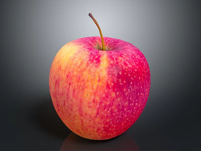 Fresh Red Yellow Apple with Stem on Dark Background Juicy Ripe Fruit 3d model