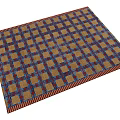Square Rug With Checkered Pattern In Blue Brown Red And Border Design 3d model