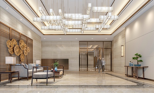 New Chinese Hotel Lobby 3d model