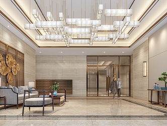 New Chinese Hotel Lobby 3d model