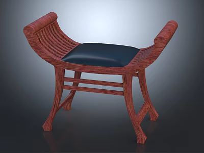 Classic Wooden Leisure Chair With Curved Armrests Black Cushion And Sturdy Legs Design 3d model