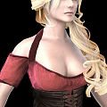 Blonde Woman In Red Off Shoulder Dress With Brown Corset And Boots From Multiple Angles