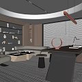 Elegant Modern Office Interior Design With Black Desk Leather Chair And Built-in Bookshelves