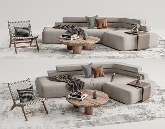 Quiet sofa tea table combination 3d model