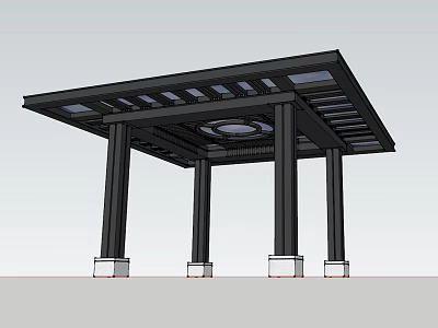 Modern Pavilion Featuring Black Lattice Roof And Four Columns With White Bases 3d model