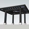 Modern Pavilion Featuring Black Lattice Roof And Four Columns With White Bases