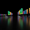 Colorful Vertical Banners With Various Heights 5m 7m 10m On Black Background And Reflections