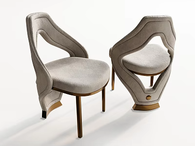 Modern Light Gray Upholstered Dining Chairs with Curved Backrest and Metal Legs 3d model