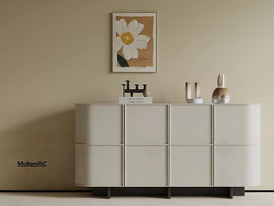Modern White Entryway Cabinet Sideboard With Flower Painting And Decorative Items 3d model
