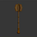 Golden Decorative Mace Weapon With Intricate Top Design And Long Bamboo Like Handle