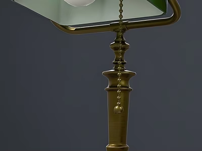 Elegant Brass Table Lamp With Curved Green Shade Pull Chain And Column Base 3d model