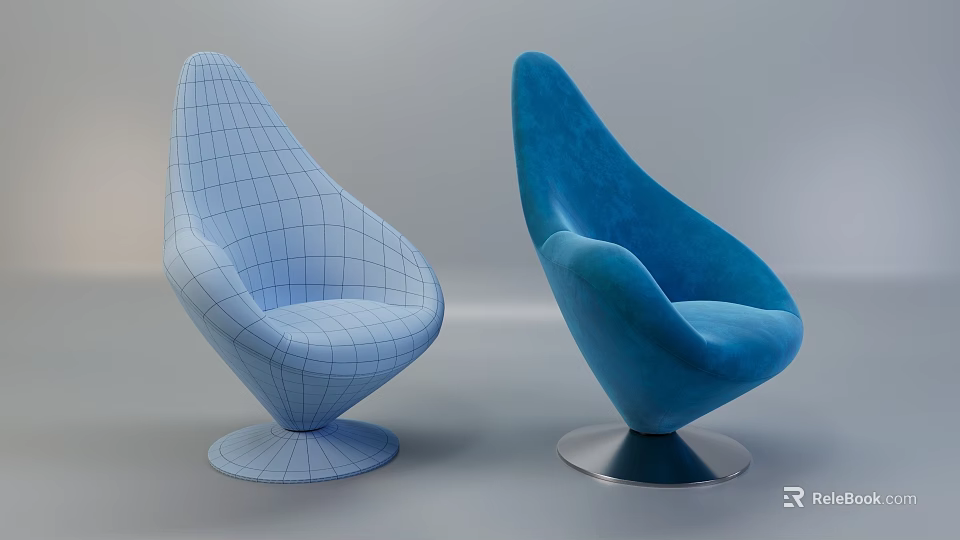 Modern Blue Armchair Design Featuring Smooth Surface Round Base And Wireframe Model 3d model 