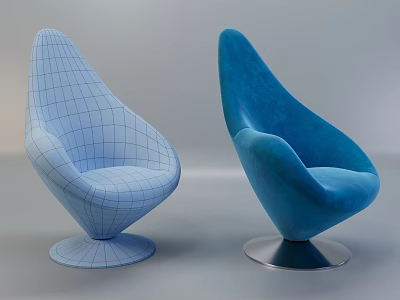Modern Blue Armchair Design Featuring Smooth Surface Round Base And Wireframe Model 3d model