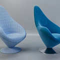 Modern Blue Armchair Design Featuring Smooth Surface Round Base And Wireframe Model