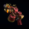 Ornate Dragon Shaped Cannon with Golden Decorations Flame Effects and Eastern Design Elements