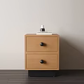 Minimalist Wooden Nightstand With Two Drawers Black Knobs Books And Small Bottle
