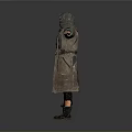 Man In Long Hooded Coat With Mask Standing Arms Outstretched And Boots