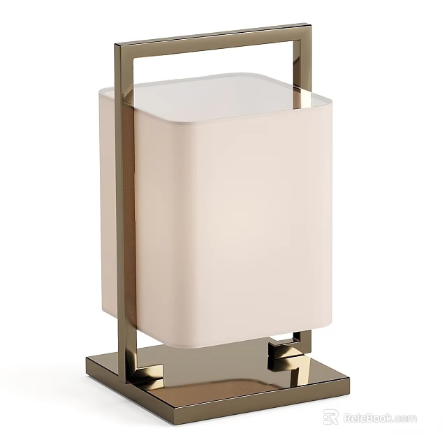 Modern Minimalist Table Lamp With Metal Frame And Beige Square Lampshade 3d model 