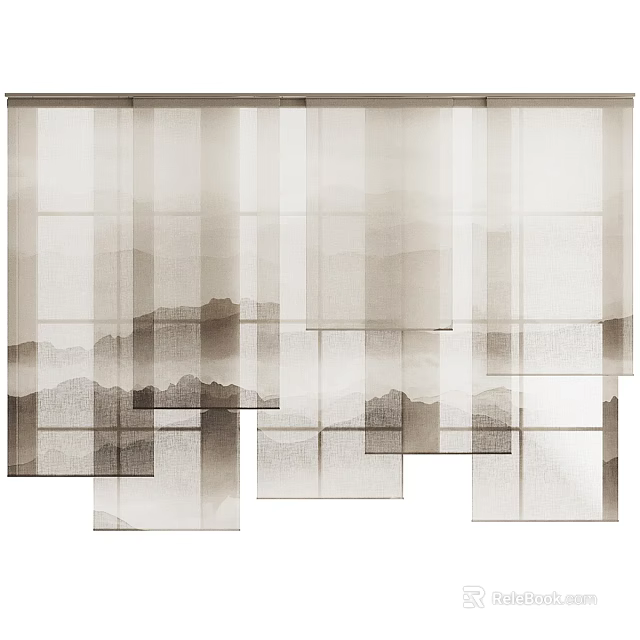 Elegant Sheer Curtain With Mountain Landscape Pattern For Modern Window Decoration 3d model 